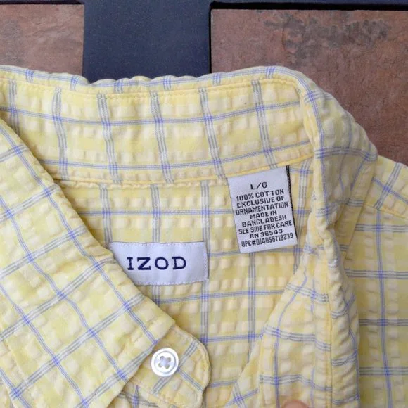 IZOD Men's Short Sleeve 100% Cotton Button Down Summer Shirt Plaid Size L - Picture 5 of 5